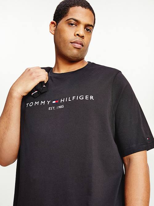 Black Tommy Hilfiger Plus Organic Cotton Logo Men's T Shirts | TH456WNE