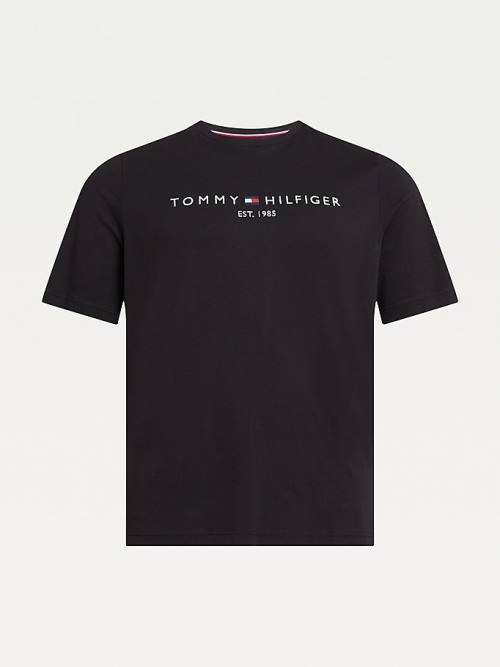 Black Tommy Hilfiger Plus Organic Cotton Logo Men's T Shirts | TH456WNE