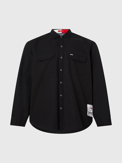 Black Tommy Hilfiger Plus Organic Cotton Twill Overshirt Men's Shirts | TH490UQP