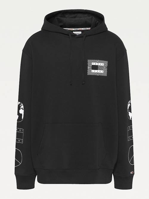 Black Tommy Hilfiger Plus Recycled Unity Back Graphic Men's Hoodie | TH735FIT