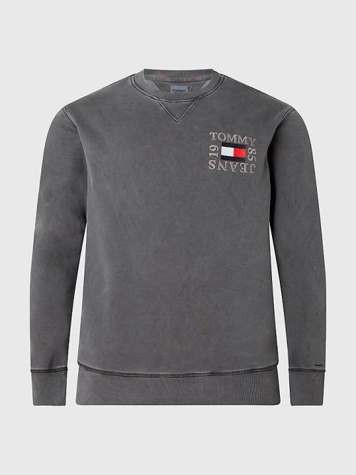 Black Tommy Hilfiger Plus Relaxed Crew Neck Men's Sweatshirts | TH309PIT