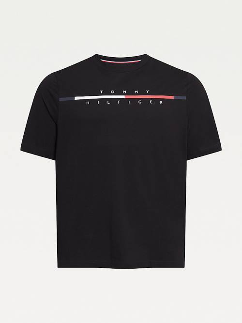 Black Tommy Hilfiger Plus Signature Split Logo Men's T Shirts | TH716SIC