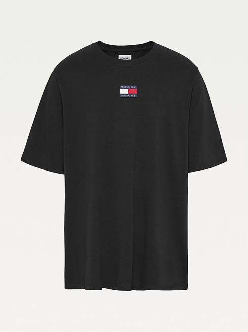 Black Tommy Hilfiger Plus Tommy Badge Men's T Shirts | TH029PLT