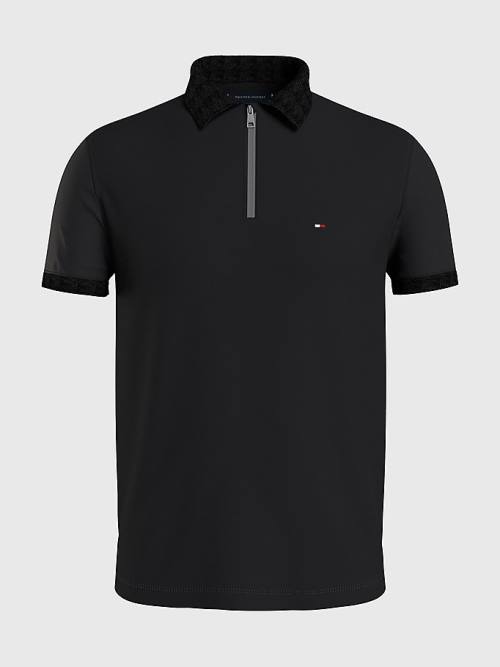 Black Tommy Hilfiger Plus Zip-Thru Men\'s Polo Shirts | TH856IPD