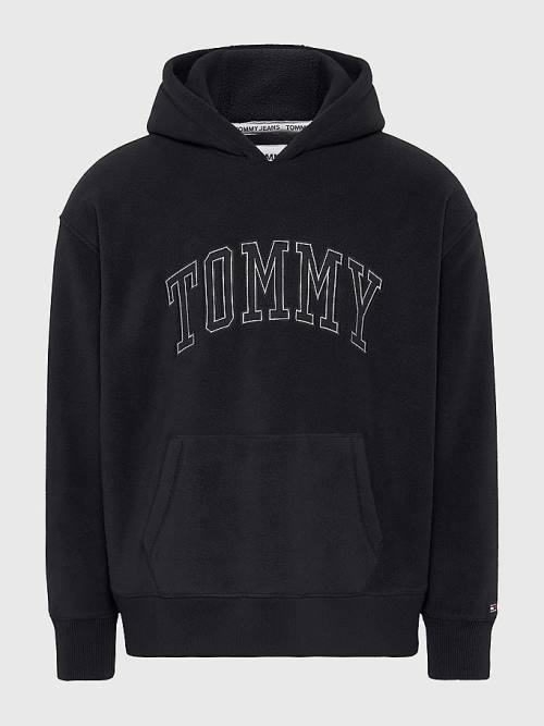 Black Tommy Hilfiger Polar Fleece Relaxed Fit Men's Hoodie | TH846OQK