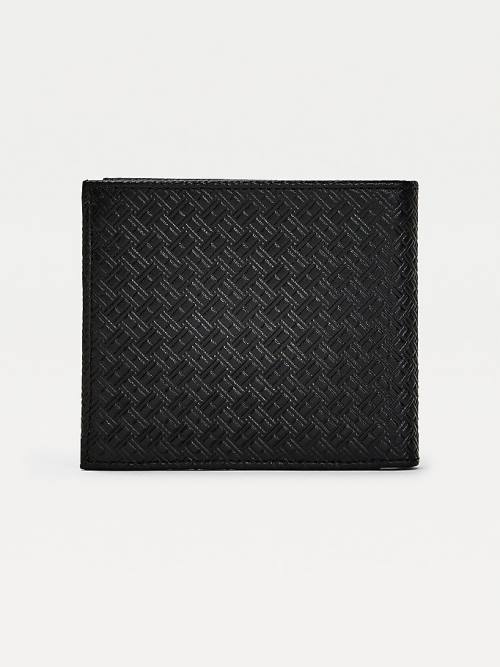 Black Tommy Hilfiger Premium Leather Embossed Men's Wallets | TH492GEJ