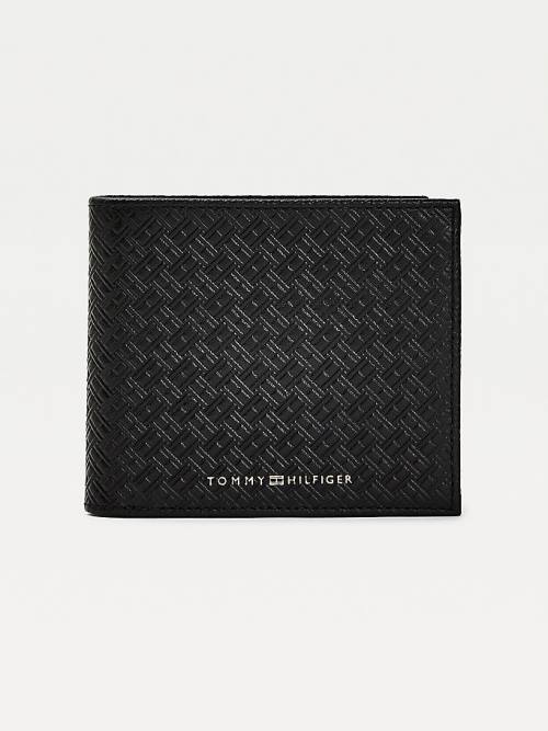 Black Tommy Hilfiger Premium Leather Embossed Men\'s Wallets | TH492GEJ