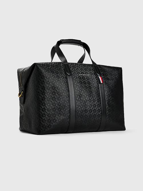 Black Tommy Hilfiger Premium Luxe Leather Duffle Men's Bags | TH168HNX