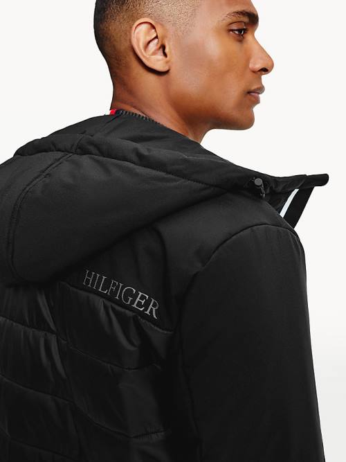 Black Tommy Hilfiger Quilted Panel Hooded Men's Jackets | TH180VMX