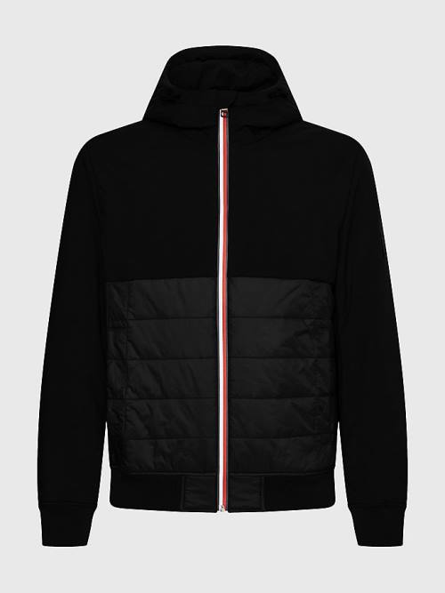 Black Tommy Hilfiger Quilted Panel Hooded Men's Jackets | TH180VMX