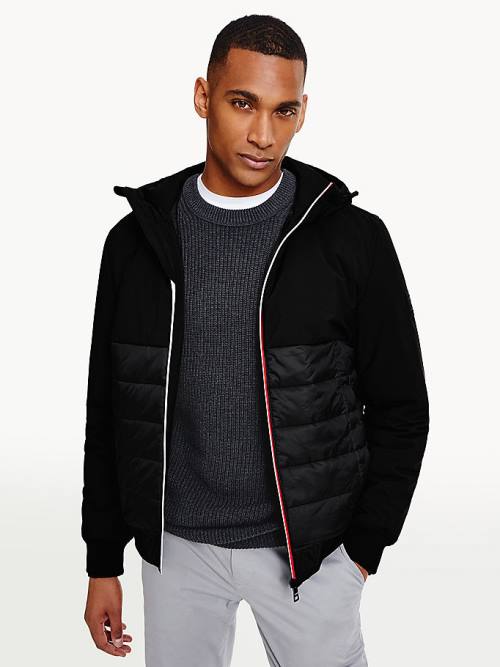 Black Tommy Hilfiger Quilted Panel Hooded Men\'s Jackets | TH180VMX