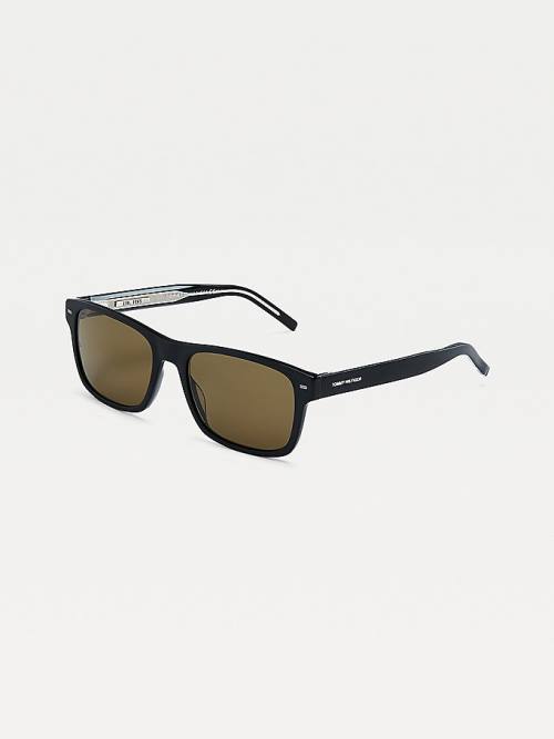 Black Tommy Hilfiger Rectangular Acetate Men's Sunglasses | TH930UPY