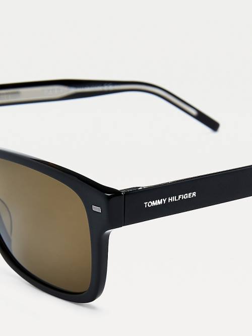 Black Tommy Hilfiger Rectangular Acetate Men's Sunglasses | TH930UPY