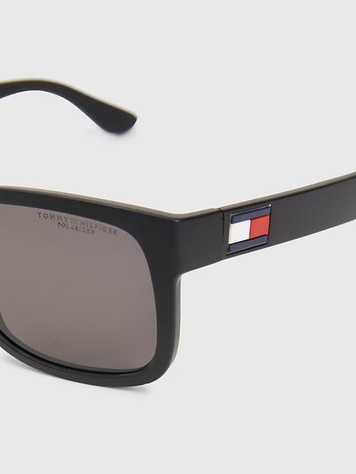 Black Tommy Hilfiger Rectangular Frame Men's Sunglasses | TH012KYW