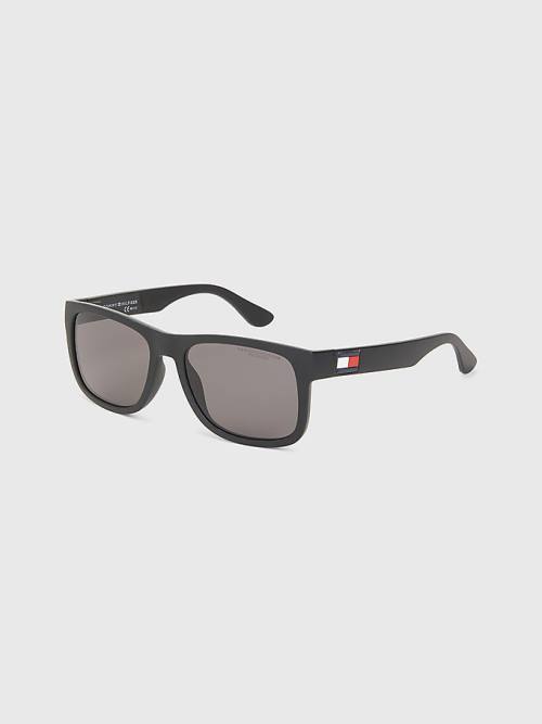 Black Tommy Hilfiger Rectangular Frame Men\'s Sunglasses | TH012KYW