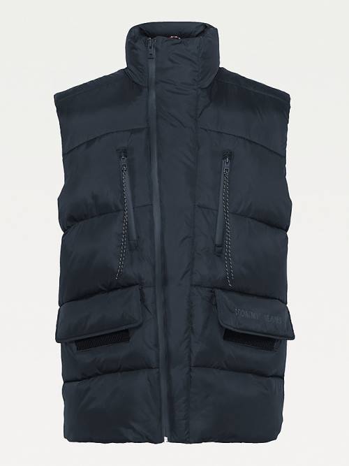 Black Tommy Hilfiger Recycled Asymmetric Down Vest Men's Jackets | TH087BEA