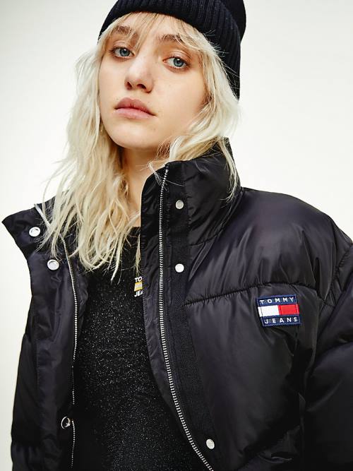 Black Tommy Hilfiger Recycled Convertible Cropped Vest Puffer Women's Jackets | TH086WGT