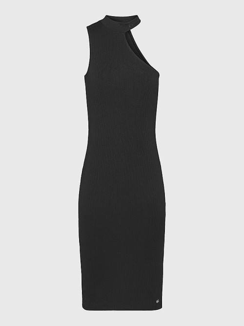 Black Tommy Hilfiger Recycled Cutout Ribbed Bodycon Women's Dress | TH364OHT