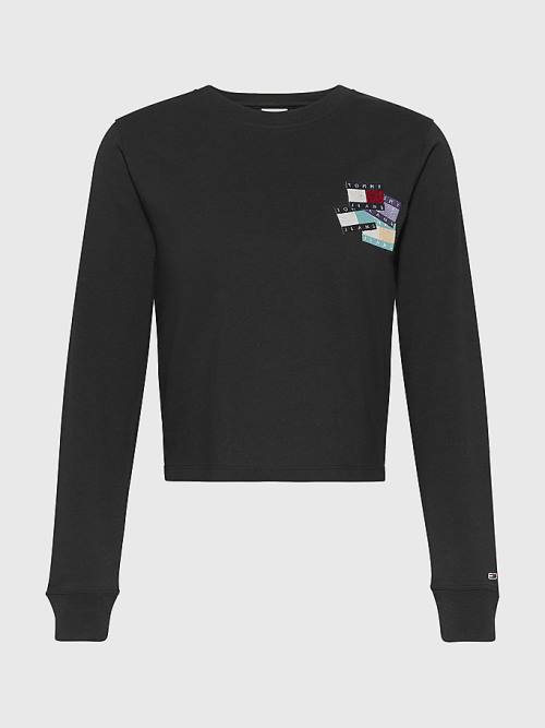 Black Tommy Hilfiger Recycled Long Sleeve Badge Women's T Shirts | TH307TIQ