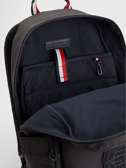 Black Tommy Hilfiger Recycled Polyester Signature Logo Backpack Men's Bags | TH604QEM