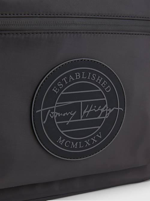 Black Tommy Hilfiger Recycled Polyester Signature Logo Backpack Men's Bags | TH604QEM