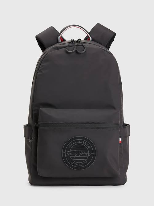 Black Tommy Hilfiger Recycled Polyester Signature Logo Backpack Men\'s Bags | TH604QEM