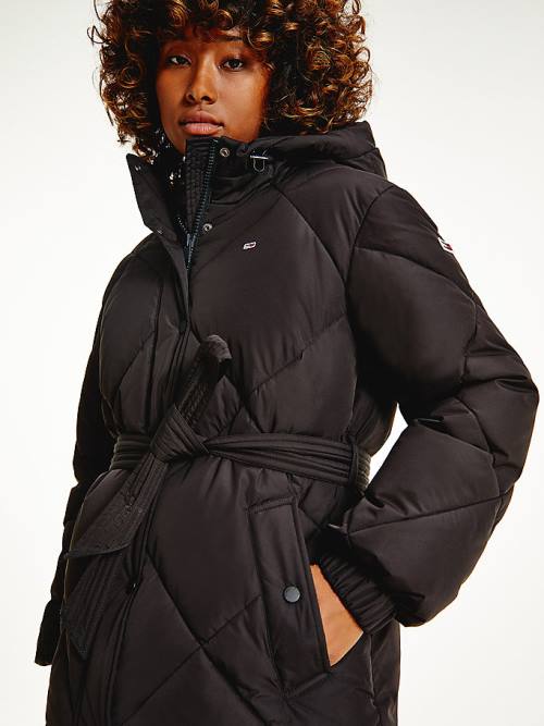 Black Tommy Hilfiger Recycled Quilted Down Belted Puffer Women's Jackets | TH785SZE