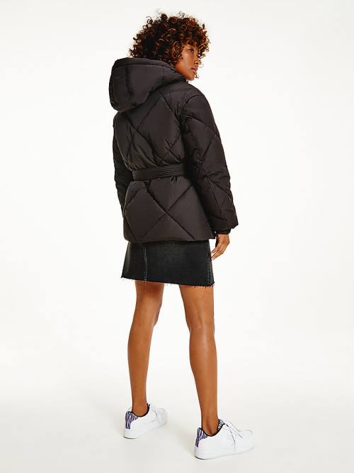 Black Tommy Hilfiger Recycled Quilted Down Belted Puffer Women's Jackets | TH785SZE