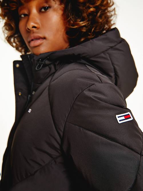 Black Tommy Hilfiger Recycled Quilted Down Belted Puffer Women's Jackets | TH785SZE