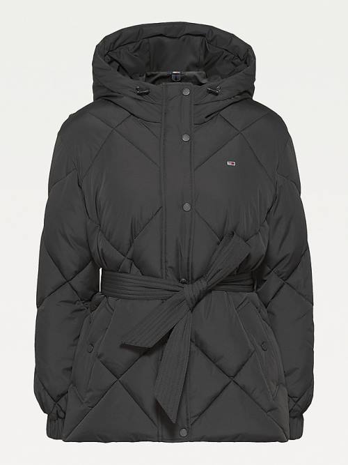 Black Tommy Hilfiger Recycled Quilted Down Belted Puffer Women's Jackets | TH785SZE