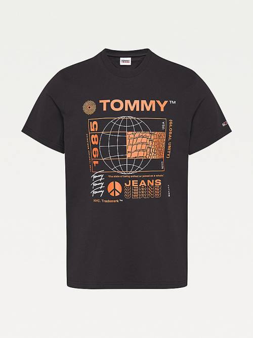 Black Tommy Hilfiger Recycled Reptile Print Flag Men's T Shirts | TH210ELA