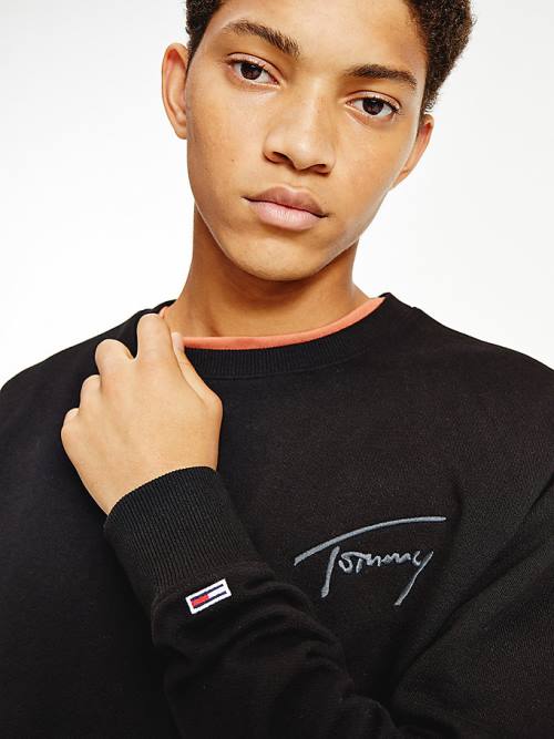 Black Tommy Hilfiger Recycled Signature Logo Relaxed Men's Sweatshirts | TH412KGA