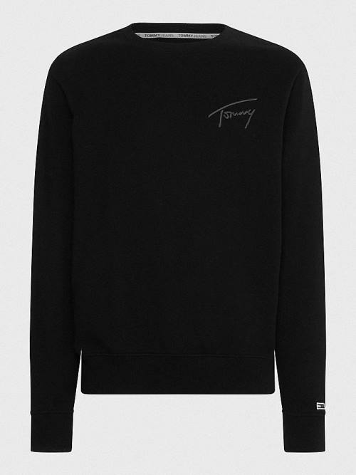 Black Tommy Hilfiger Recycled Signature Logo Relaxed Men's Sweatshirts | TH412KGA