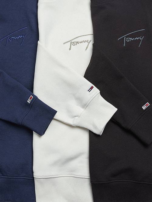 Black Tommy Hilfiger Recycled Signature Logo Relaxed Men's Sweatshirts | TH412KGA