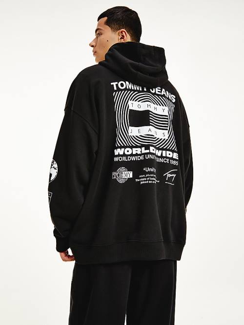 Black Tommy Hilfiger Recycled Unity Back Graphic Men's Hoodie | TH023SWV