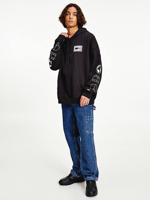 Black Tommy Hilfiger Recycled Unity Back Graphic Men's Hoodie | TH023SWV