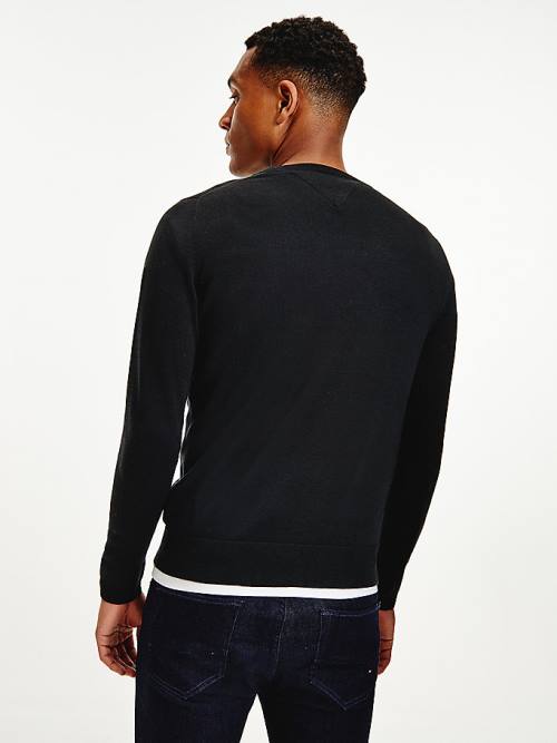 Black Tommy Hilfiger Regular Fit Crew Neck Jumper Men's Sweaters | TH785NIZ