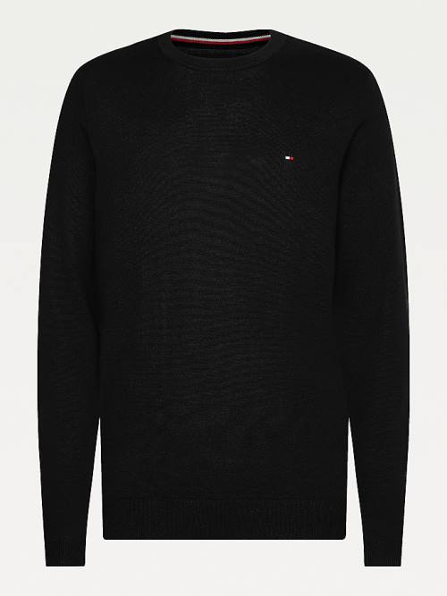 Black Tommy Hilfiger Regular Fit Crew Neck Jumper Men's Sweaters | TH785NIZ