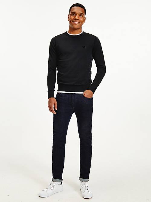 Black Tommy Hilfiger Regular Fit Crew Neck Jumper Men\'s Sweaters | TH785NIZ