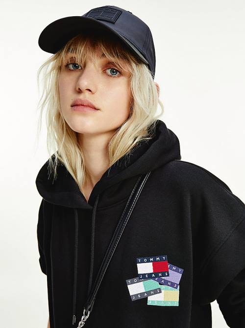 Black Tommy Hilfiger Relaxed Fit Badge Women's Hoodie | TH591VRY