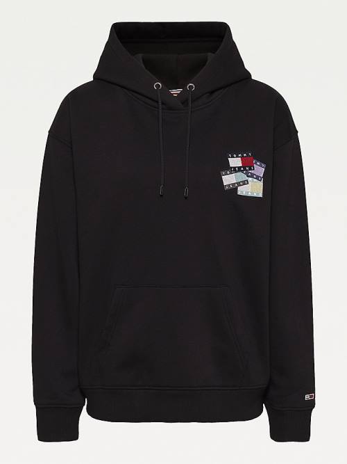 Black Tommy Hilfiger Relaxed Fit Badge Women's Hoodie | TH591VRY