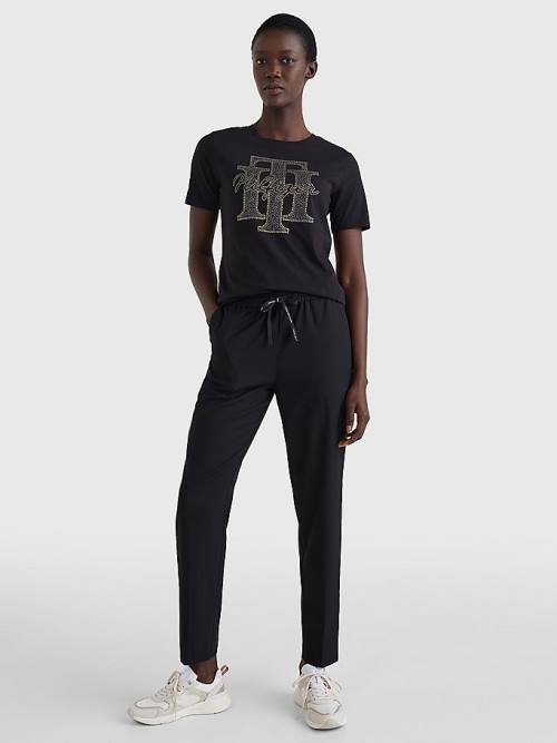 Black Tommy Hilfiger Relaxed Tapered Pull-On Women's Pants | TH376LYD