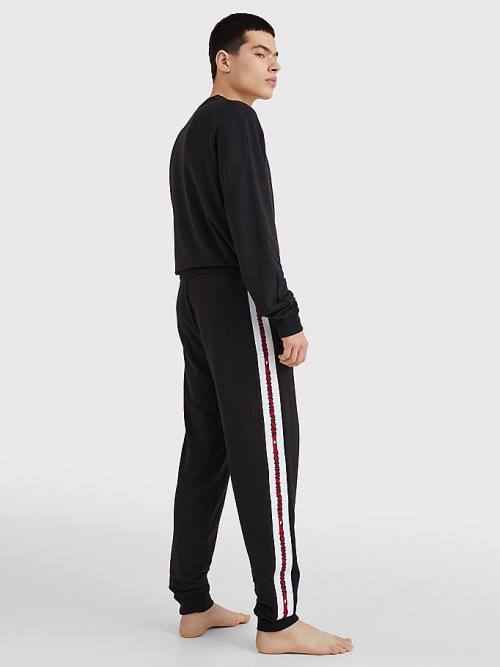 Black Tommy Hilfiger Repeat Logo Drawstring Joggers Men's Pyjamas | TH823KNS