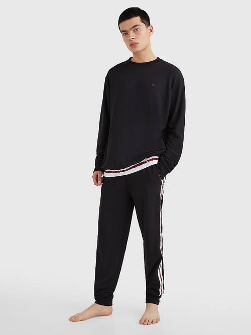 Black Tommy Hilfiger Repeat Logo Track Sweatshirt Men's Pyjamas | TH154DZP