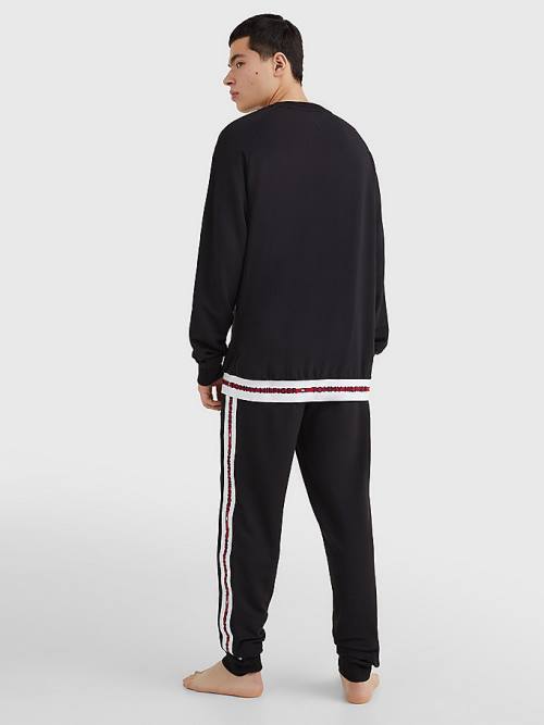 Black Tommy Hilfiger Repeat Logo Track Sweatshirt Men's Pyjamas | TH154DZP