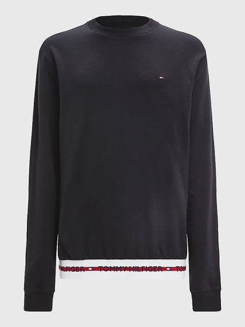 Black Tommy Hilfiger Repeat Logo Track Sweatshirt Men's Pyjamas | TH154DZP