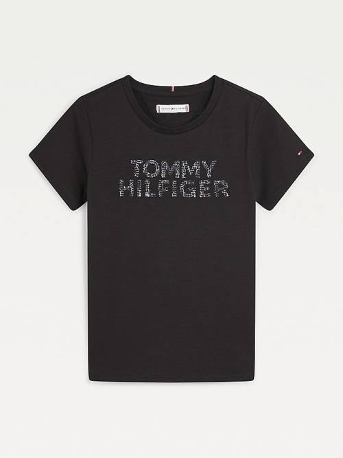 Black Tommy Hilfiger Reptile Print Logo Recycled Girls\' T Shirts | TH392CYP