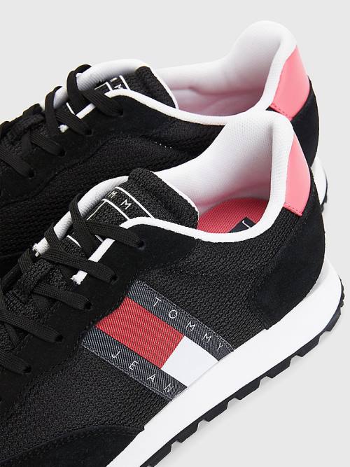 Black Tommy Hilfiger Retro Mixed Texture Runner Women's Sneakers | TH956ALN