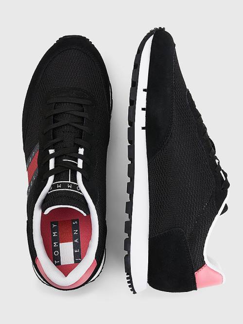 Black Tommy Hilfiger Retro Mixed Texture Runner Women's Sneakers | TH956ALN