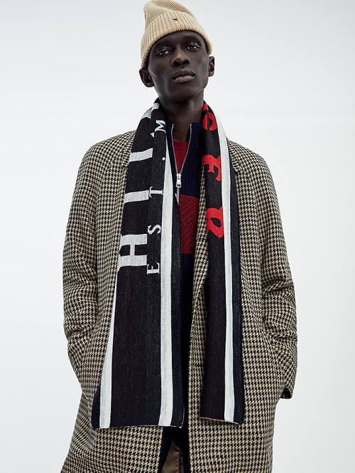 Black Tommy Hilfiger Reversible Collegiate Men's Scarves | TH503NKD